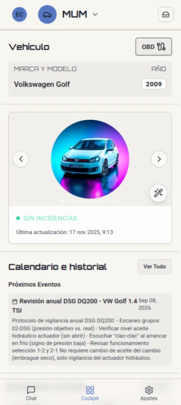 Vista del vehículo en Autonality, modo claro